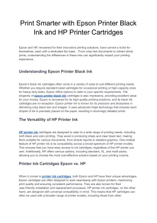 Print Smarter with Epson Printer Black Ink and HP Printer Cartridges
