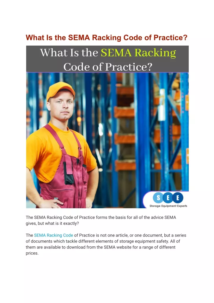 what is the sema racking code of practice