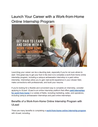 Launch Your Career with a Work-from-Home Online Internship Program