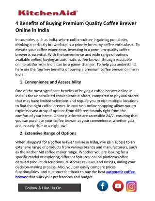 4 Benefits Of Buying Premium Quality Coffee Brewer Online in India