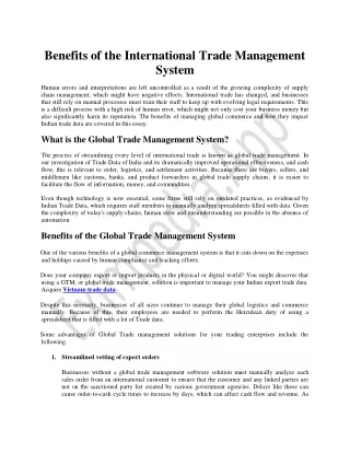 Benefits of the International Trade Management System
