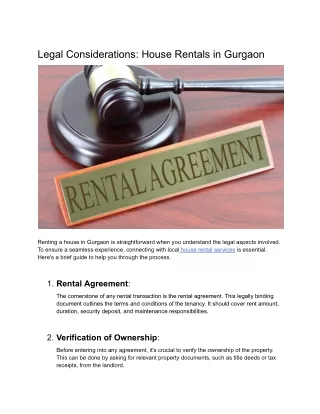 Legal Considerations : House Rentals in Gurgaon