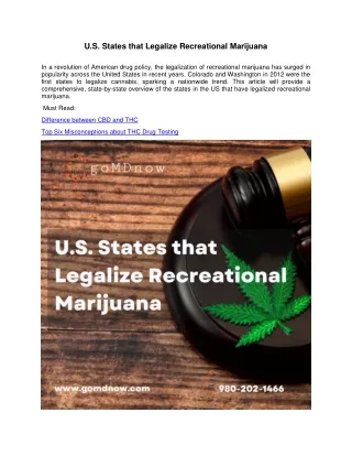 U.S. States that Legalize Recreational Marijuana