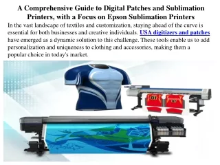 A Comprehensive Guide to Digital Patches and Sublimation Printers, with a Focus on Epson Sublimation Printers