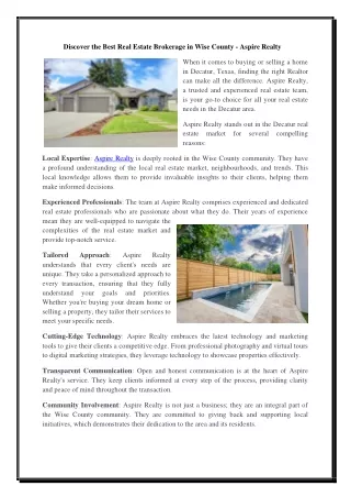 Discover the Best Real Estate Brokerage in Wise County - Aspire Realty