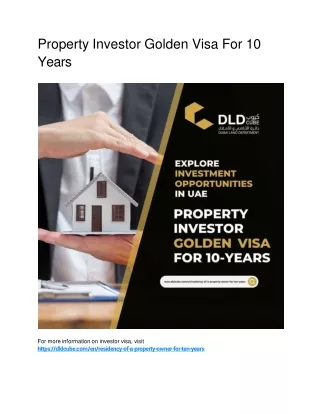 Property Investor Golden Visa For 10 Years