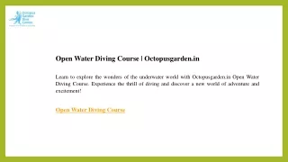 Open Water Diving Course  Octopusgarden.in