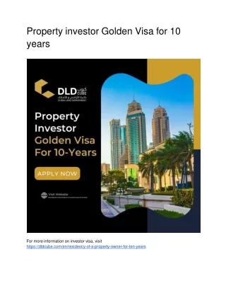 Property investor Golden Visa for 10 years