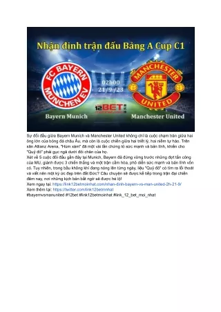 Soi kèo chuyên sâu: Bayern vs Man United 2h 21/9 tại 12bet