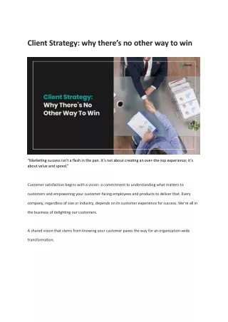 client strategy why there s no other way to win