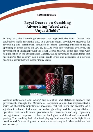 Royal Decree on Gambling Advertising “Absolutely Unjustifiable”