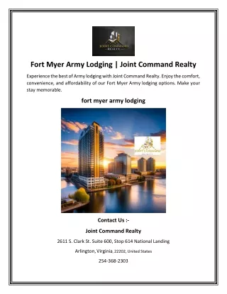 Fort Myer Army Lodging   Joint Command Realty