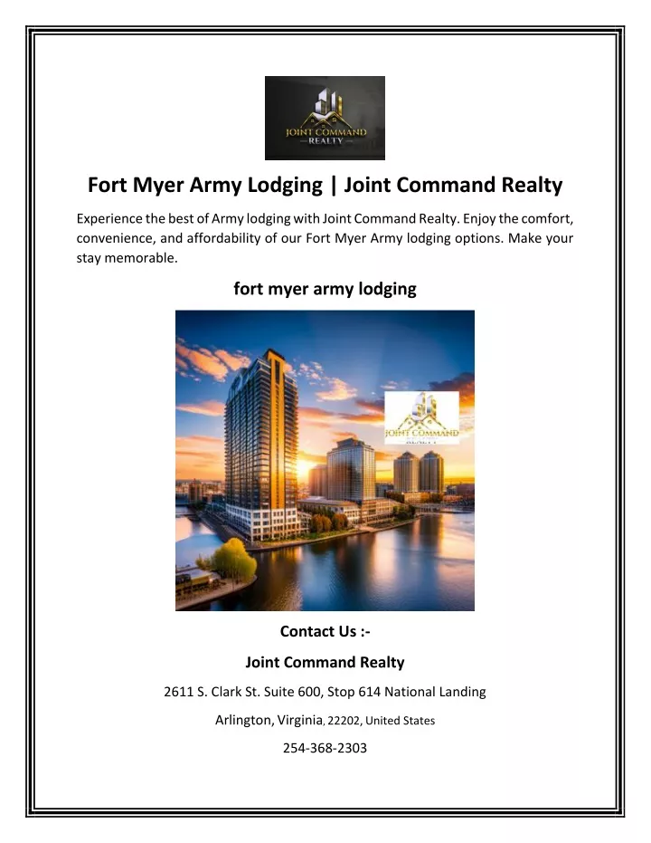 fort myer army lodging joint command realty