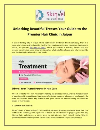Unlocking Beautiful Tresses Your Guide to the Premier Hair Clinic in Jaipur by Skinvel