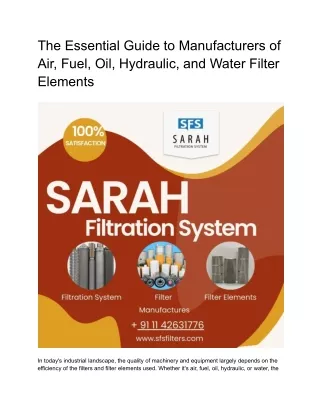 The Essential Guide to Manufacturers of Air, Fuel, Oil, Hydraulic, and Water Filter Elements