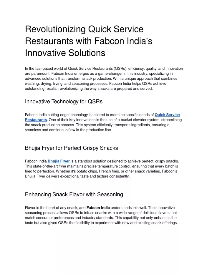 revolutionizing quick service restaurants with fabcon india s innovative solutions