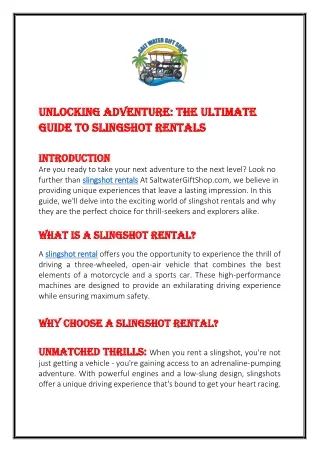 Unlocking Adventure The Ultimate Guide to Slingshot Rentals