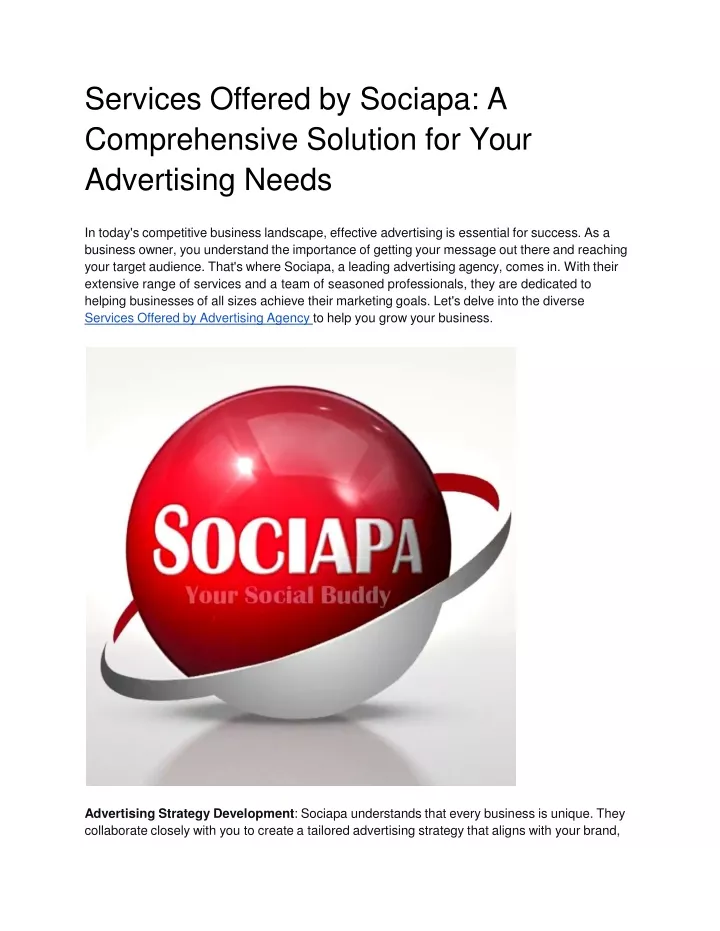 services offered by sociapa a comprehensive solution for your advertising needs