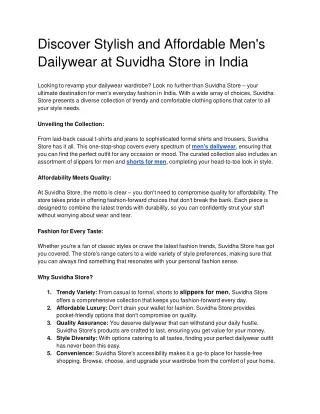 Discover Stylish and Affordable Men's Dailywear at Suvidha Store in India