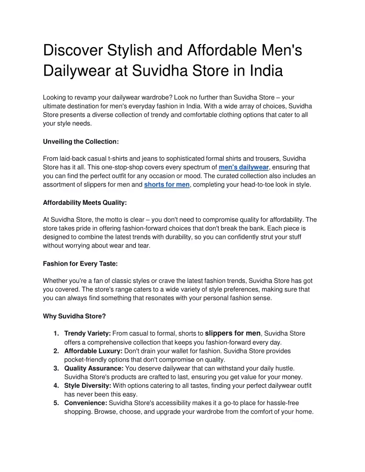 discover stylish and affordable men s dailywear at suvidha store in india