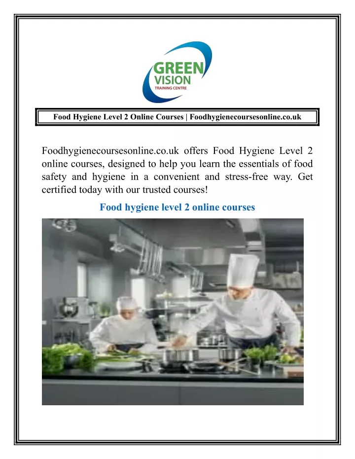 food hygiene level 2 online courses