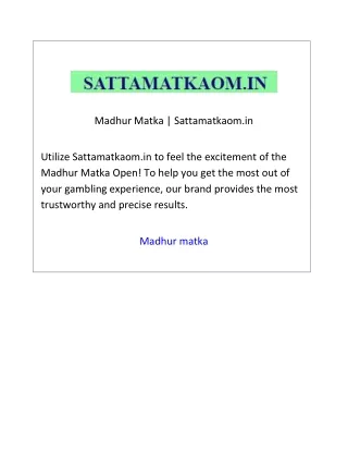 Madhur Matka Sattamatkaom.in