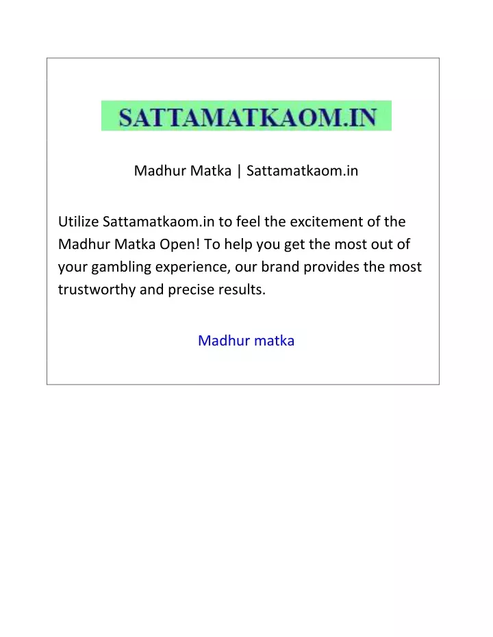 madhur matka sattamatkaom in