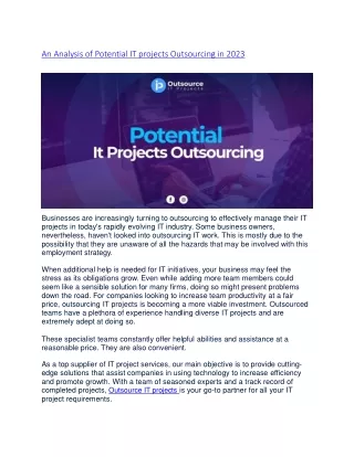 An Analysis of Potential IT projects Outsourcing in 2023