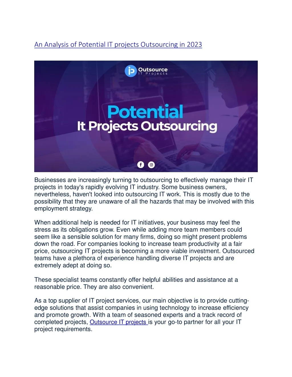 Potential Project PPT - An Analysis of Potential IT projects Outsourcing in 2023 ...