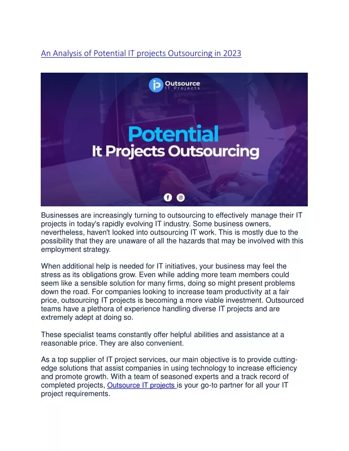 an analysis of potential it projects outsourcing