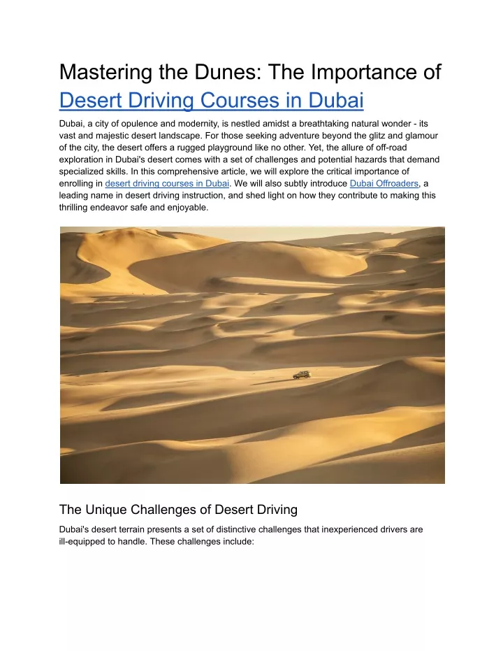 mastering the dunes the importance of desert