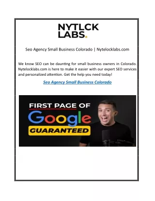 Seo Agency Small Business Colorado Nytelocklabs.com