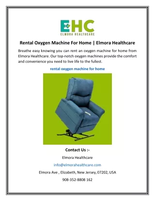 Rental Oxygen Machine For Home   Elmora Healthcare