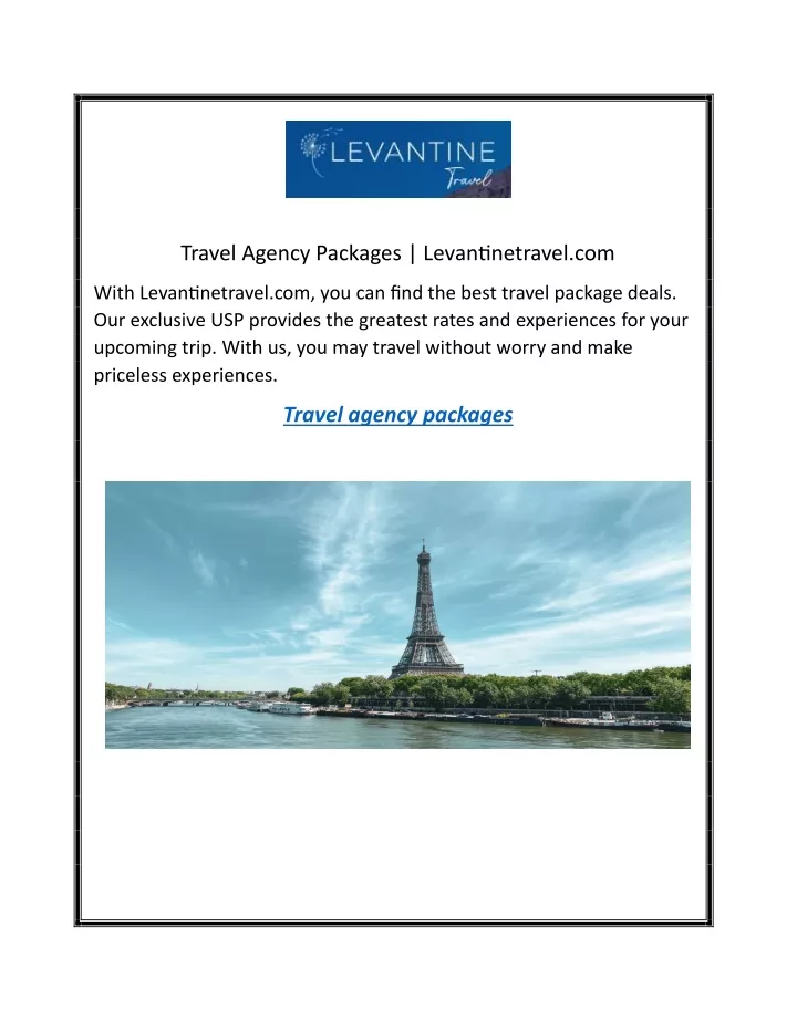 travel agency packages levantinetravel com