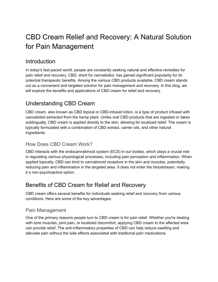 cbd cream relief and recovery a natural solution