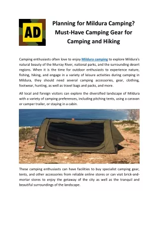 Planning for Mildura Camping - Must-Have Camping Gear for Camping and Hiking