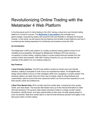 Revolutionizing Online Trading with the Metatrader 4 Web Platform_