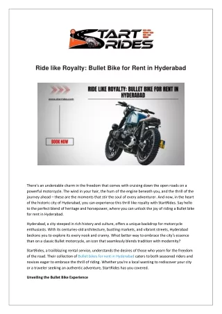 Ride like Royalty: Bullet Bike for Rent in Hyderabad