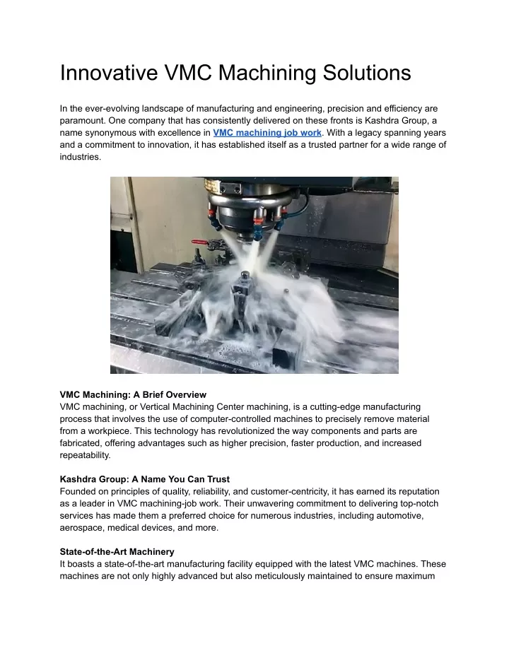 innovative vmc machining solutions