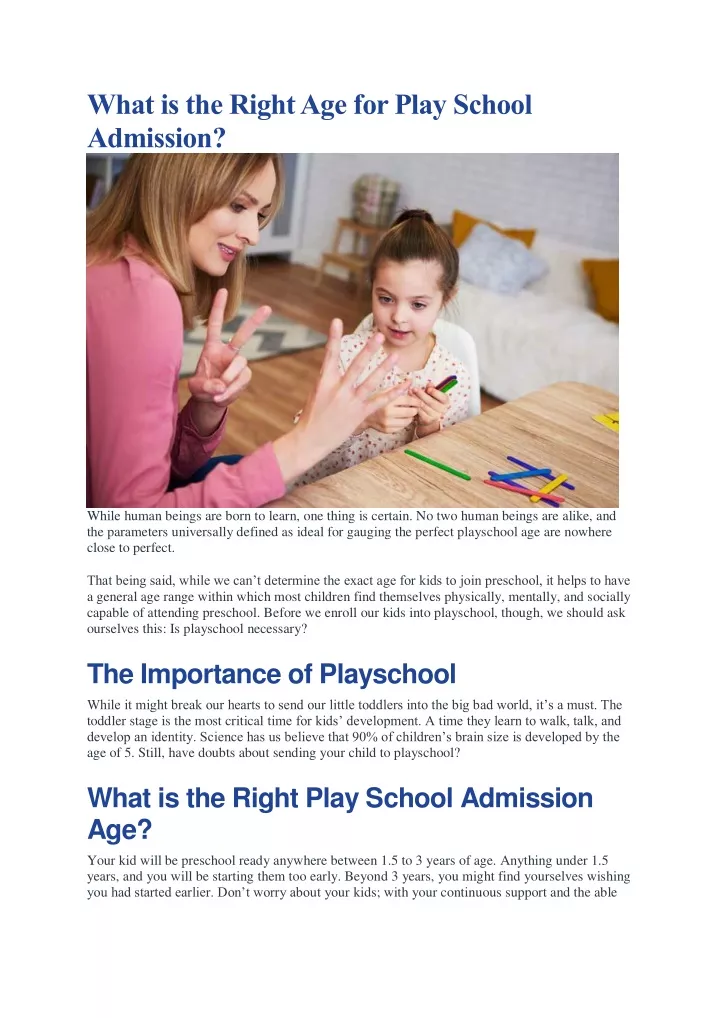 what is the right age for play school admission