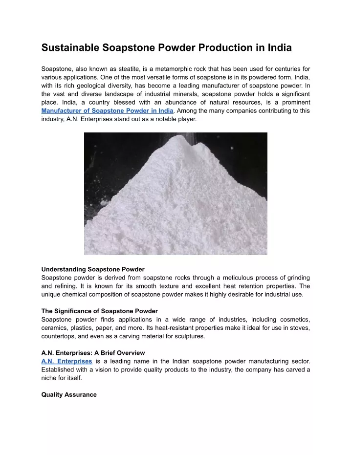 sustainable soapstone powder production in india