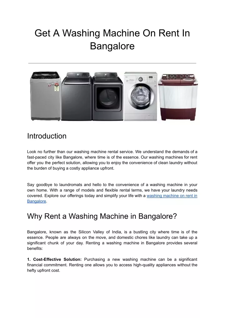 get a washing machine on rent in bangalore