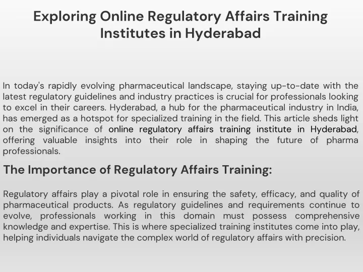 exploring online regulatory affairs training