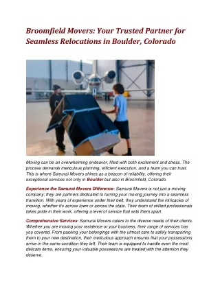 Broomfield Movers Your Trusted Partner for Seamless Relocations in Boulder, Colorado