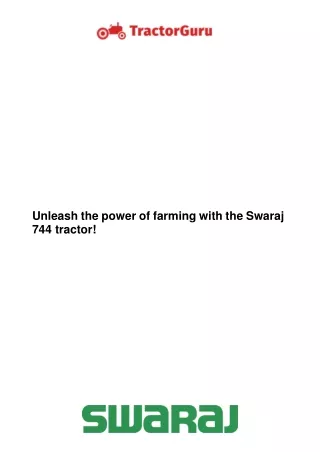 Unleash the power of farming with the Swaraj 744 tractor