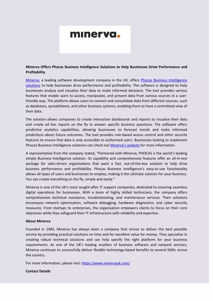 PPT - Minerva Offers Phocas Business Intelligence Solutions to Help ...