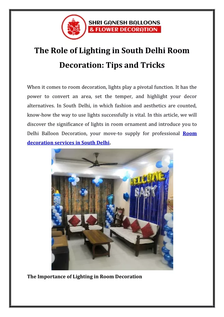 the role of lighting in south delhi room