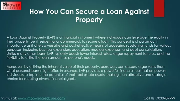 how you can secure a loan against property