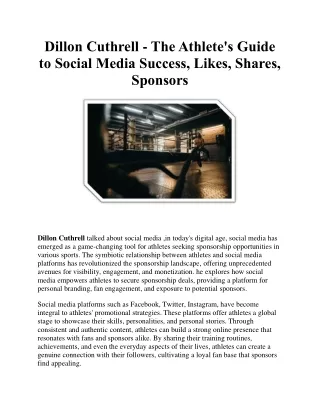 Dillon Cuthrell - The Athlete's Guide to Social Media Success, Likes, Shares, Sponsors
