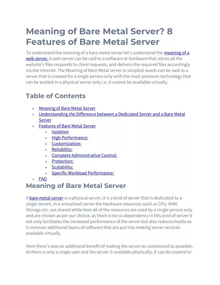 meaning of bare metal server 8 features of bare